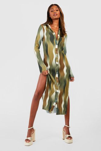 Womens Printed Plisse Midi Shirt Dress - - 10 - boohoo - Modalova