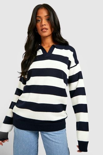 Womens Tall Knitted Stripe Collard Oversized Jumper - - 16 - boohoo - Modalova