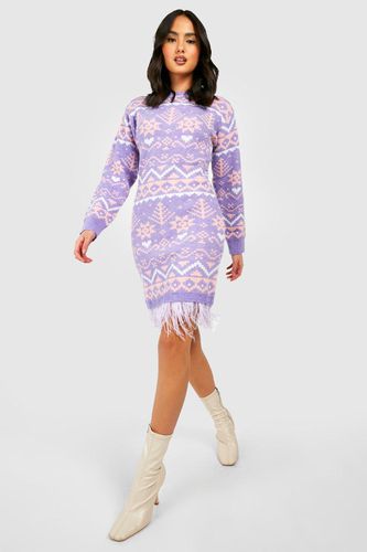 Womens Premium Feather Trim Christmas Jumper Dress - - S - boohoo - Modalova
