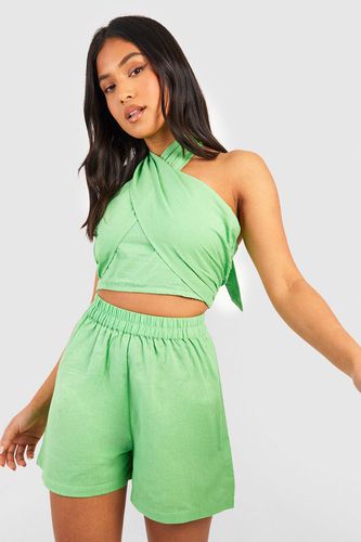 Womens Petite Halter Top & Short Linen Co-ord - - 8 - boohoo - Modalova