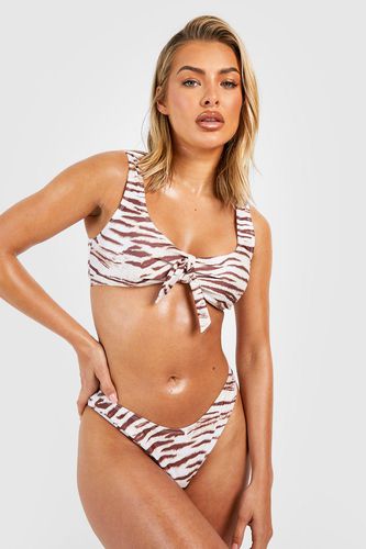 Womens Tiger Tie Plunge Bikini Top - - 12 - boohoo - Modalova