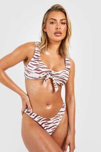 Womens Tiger Tie Plunge Bikini Top - - 6 - boohoo - Modalova
