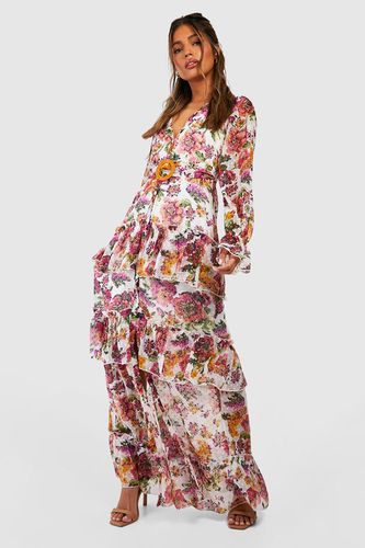 Womens Chiffon Tiered Floral Maxi Dress - - 10 - boohoo - Modalova