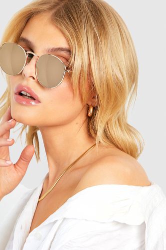 Womens Mirrored Gold Round Sunglasses - - One Size - boohoo - Modalova