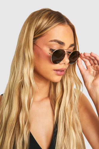 Womens Gold Hardware Round Sunglasses - - One Size - boohoo - Modalova