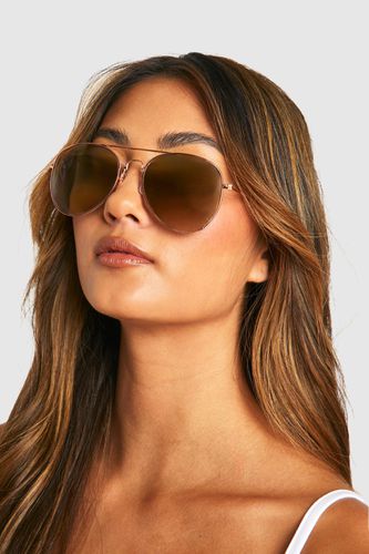 Womens Rose Gold Frame Aviator Sunglasses - - One Size - boohoo - Modalova