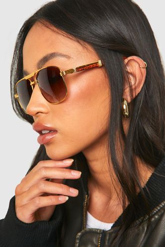 Womens Gold Frame Aviator Sunglasses - - One Size - boohoo - Modalova