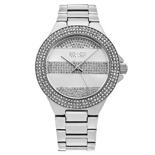 Womens Sophisticated Crystal-Filled Lined Design Quartz Watch with Link Bracelet - Model 5242 - - One Size - SO&CO - Modalova