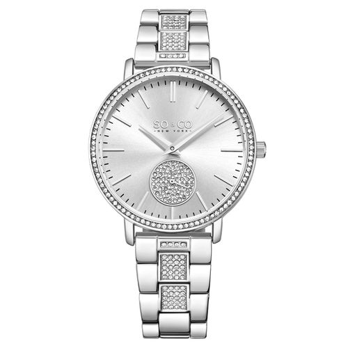 Womens Madison 5525 38mm Silver Crystal Studded Watch with Stainless Steel Bracelet - Model 5525 - - One Size - SO&CO - Modalova