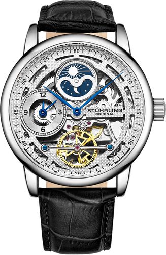 Stuhrling 3917 Automatic Skeleton Watch Dual Time Subdial, AM/PM Indicator, and Alligator-Embossed Leather Strap for Sophisticated Style - - One - STÜHRLING Original - Modalova