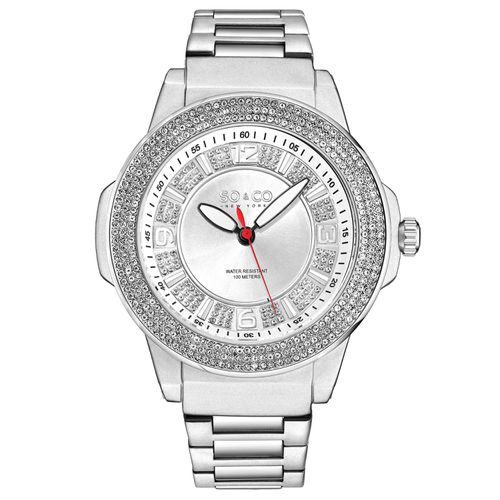 Madison 5565 48mm Quartz Watch with Crystal Studded Bezel and Silver Dial - - One Size - SO&CO - Modalova