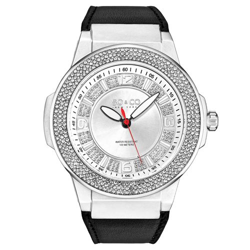 Tribeca 5565L 48mm Crystal Studded Quartz Watch with Dodecagonal Crystal Studded Ring Leather Strap - - One Size - SO&CO - Modalova