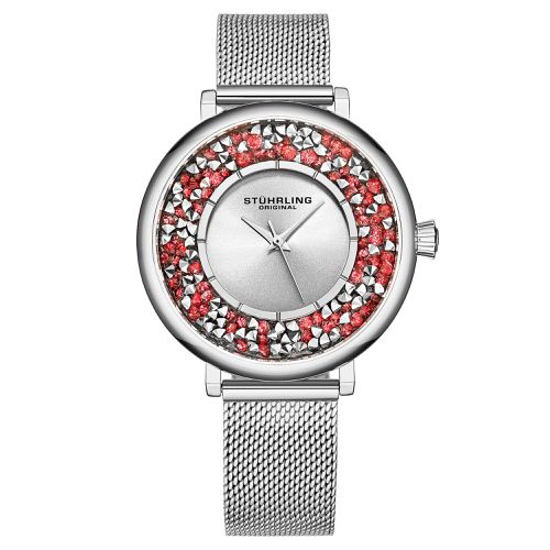 Womens Elegant Gem-Accented Quartz Watch with Stainless Steel Mesh Bracelet - - One Size - NastyGal UK (+IE) - Modalova