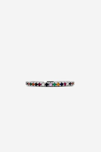 Womens Silver Thin Stacking Ring With Rainbow Stones - - M - MUCHV - Modalova