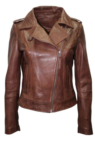 Womens Chestnut Leather Biker Jacket-Reynosa - - 20 - Infinity Leather - Modalova