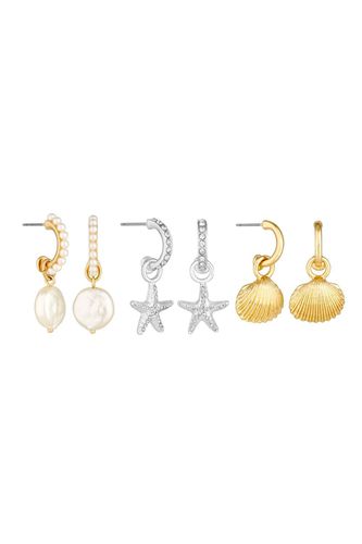 Womens Two Tone Crystal And Pearl Coastal Shell Mixed Earrings - Pack of 3 - - One Size - NastyGal UK (+IE) - Modalova
