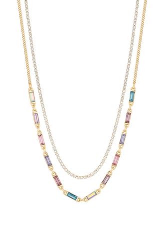 Womens Two Tone Tonal Mix Baguette And Crystal Charm Choker Necklace - Pack of 3 - - One Size - Mood - Modalova