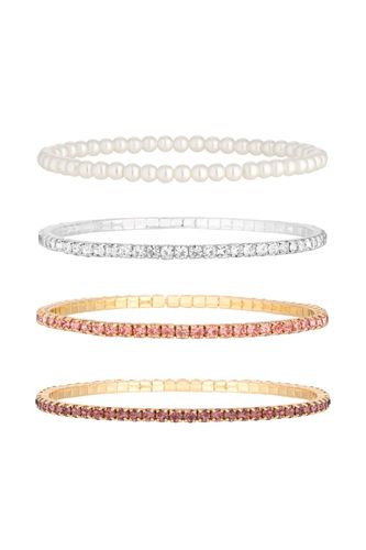 Womens Two Tone Tonal Pink And Pearl Multipack Stretch Bracelets - Pack of 4 - One Size - Mood - Modalova
