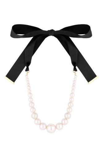 Womens Silver Cream Pearl Black Ribbon Necklace - - One Size - Mood - Modalova