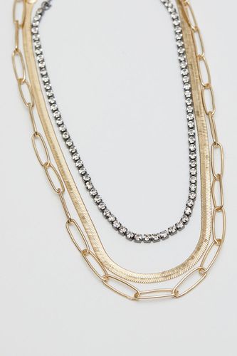 Womens Two Tone Crystal And Chain Layered Necklace - Pack of 3 - - One Size - NastyGal UK (+IE) - Modalova