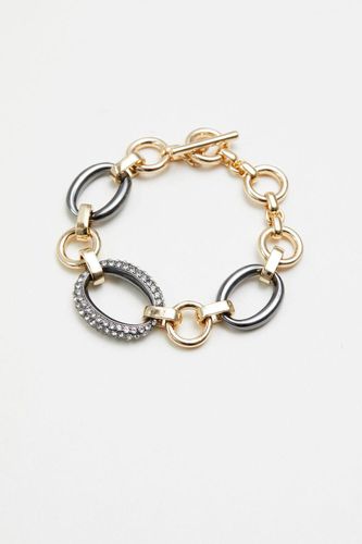 Womens Two Tone Crystal And Polished Link T Bar Bracelet - - One Size - Mood - Modalova
