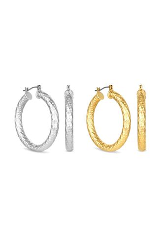 Womens Two Tone Diamond Cut Party Hoop 2 Pack Earrings - - One Size - Lipsy - Modalova