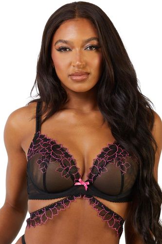 Womens Eliza And Hot Pink Floral Embroidered Plunge Bra - 32C - Wolf & Whistle - Modalova