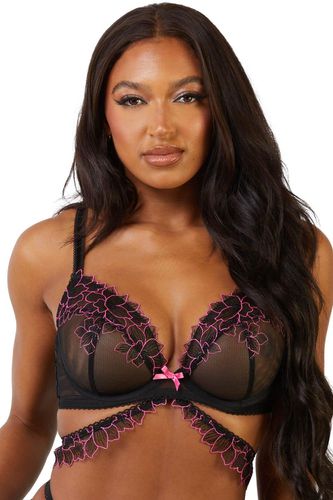 Womens Eliza And Hot Pink Floral Embroidered Plunge Bra - 32G - Wolf & Whistle - Modalova