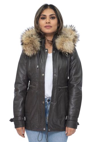 Womens Leather Hooded Parka Jacket-Putian - - 8 - Infinity Leather - Modalova