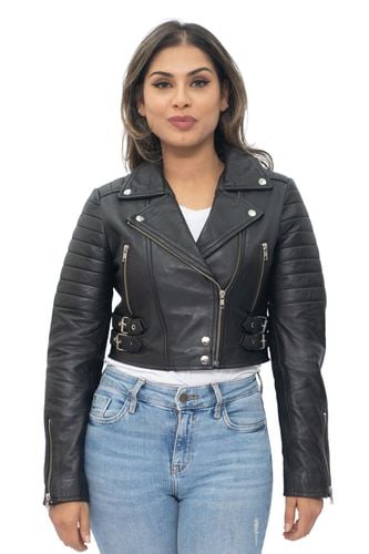 Womens Cropped Brando Leather Biker Jacket-Damascus - - 24 - Infinity Leather - Modalova