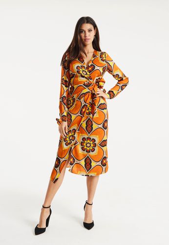 Womens Floral Midi Wrap Dress In Orange And Yellow - - 10 - NastyGal UK (+IE) - Modalova
