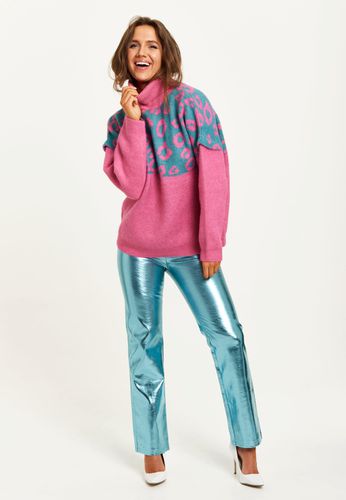 Womens Animal Pattern Roll Neck Jumper In Pink And Turquoise - - XL - Liquorish - Modalova