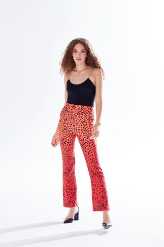 Womens Leopard Print Ombre Suit Trousers In Red, Orange And Black - - 8 - Liquorish - Modalova