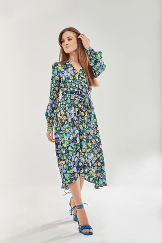 Womens Floral Print Midi Wrap Dress In Multicolour - 10 - Liquorish - Modalova