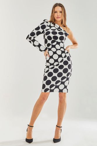 Womens One Sleeve Midi Dress in Black and White Spot Print - - 10 - NastyGal UK (+IE) - Modalova