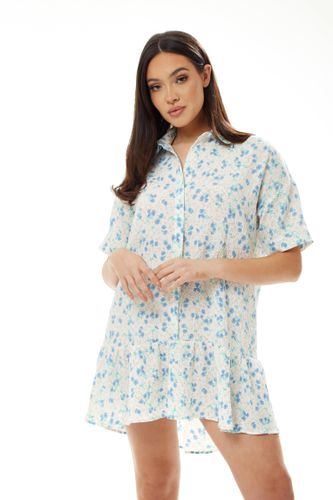 Womens Blue Floral Mini Shirt Dress in - 8 - Liquorish - Modalova
