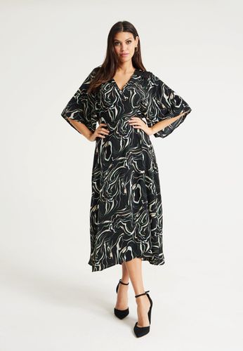Womens Scribble Print Maxi Wrap Dress With Kimono Sleeves In - 10 - Liquorish - Modalova