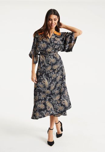 Womens Floral Print Maxi Wrap Dress With Orange Lace Details - - 8 - Liquorish - Modalova