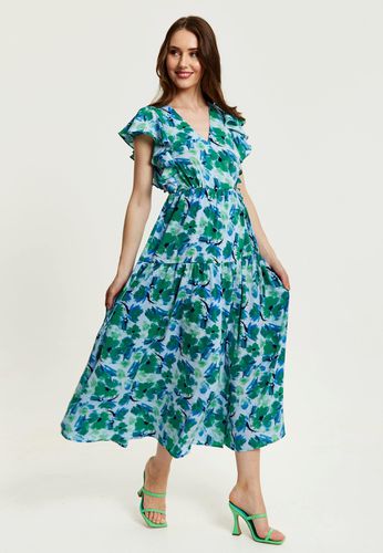 Womens Floral Maxi Wrap Dress In Green And Blue - - 8 - Liquorish - Modalova