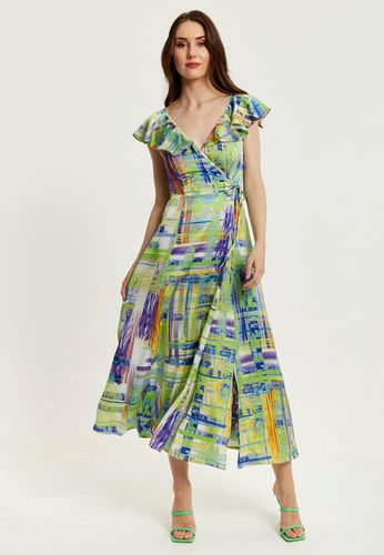 Womens Abstract Print Maxi Wrap Dress In Sage And Purple - - 14 - Liquorish - Modalova