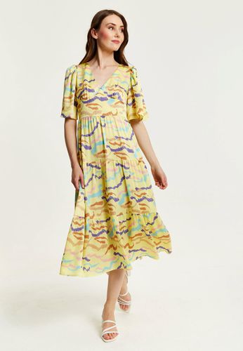 Womens Abstract Zebra Print Midi Dress In Yellow With Kimono Sleeves - - 8 - Liquorish - Modalova