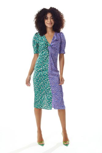 Womens Green and Purple Abstract Print Knot Front Midi Dress - - 8 - NastyGal UK (+IE) - Modalova