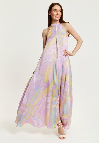 Womens Abstract Print Maxi Dress with a High Neck in Lilac - - 8 - Liquorish - Modalova
