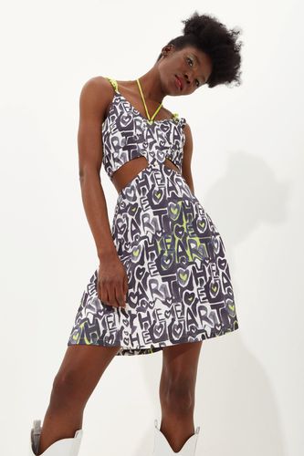 Womens Abstract Print Mini Dress With Waist Cutouts With A Tie Neck And Chain Straps - - 14 - House of Holland - Modalova