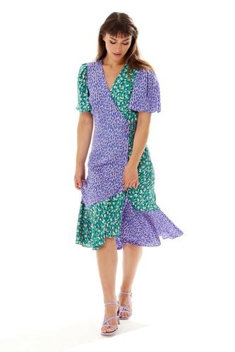 Womens Print Midi Wrap Dress in Contrast Colours - 14 - Liquorish - Modalova