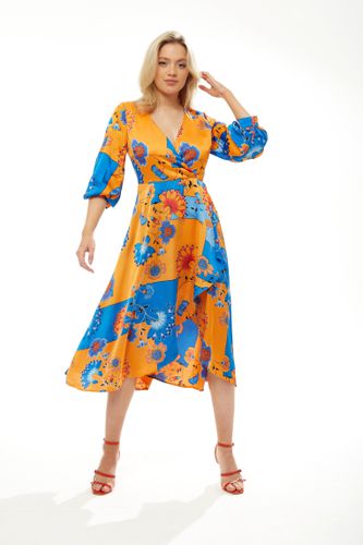 Womens Midi Dress In Orange & Blue Floral Print - - 14 - NastyGal UK (+IE) - Modalova
