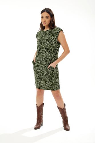 Womens Padded Shoulder Dress in Green Leopard - - L - Liquorish - Modalova