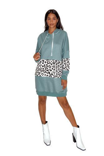 Womens Oversized Loungewear Hoodie Dress in Sage and Leopard Print - - 12 - NastyGal UK (+IE) - Modalova