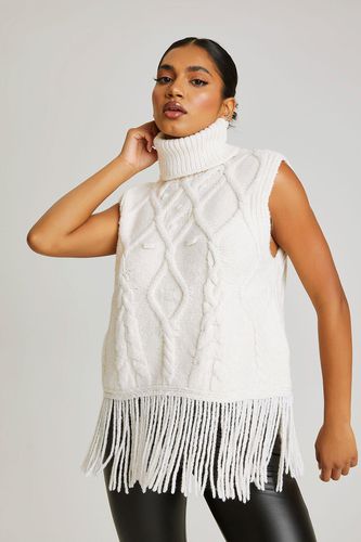 Womens Tassel Knit Vest - White - M - Urban Bliss - Modalova