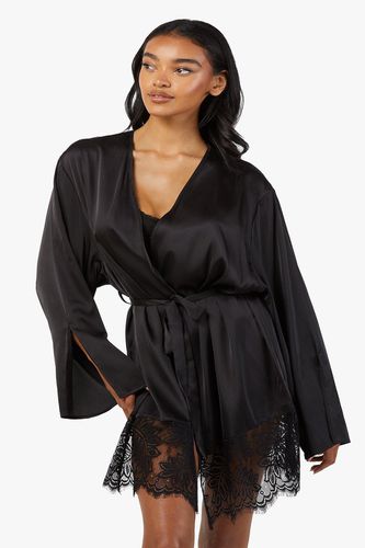 Womens Rosie Satin and Lace dressing gown - - 10 - Wolf & Whistle - Modalova